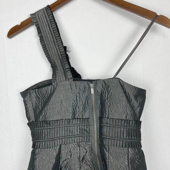 BCBGMAXAZRIA | NWT Gray One Shoulder Jacquard Rosette Cocktail Mini Dress - Picture 5 of 12